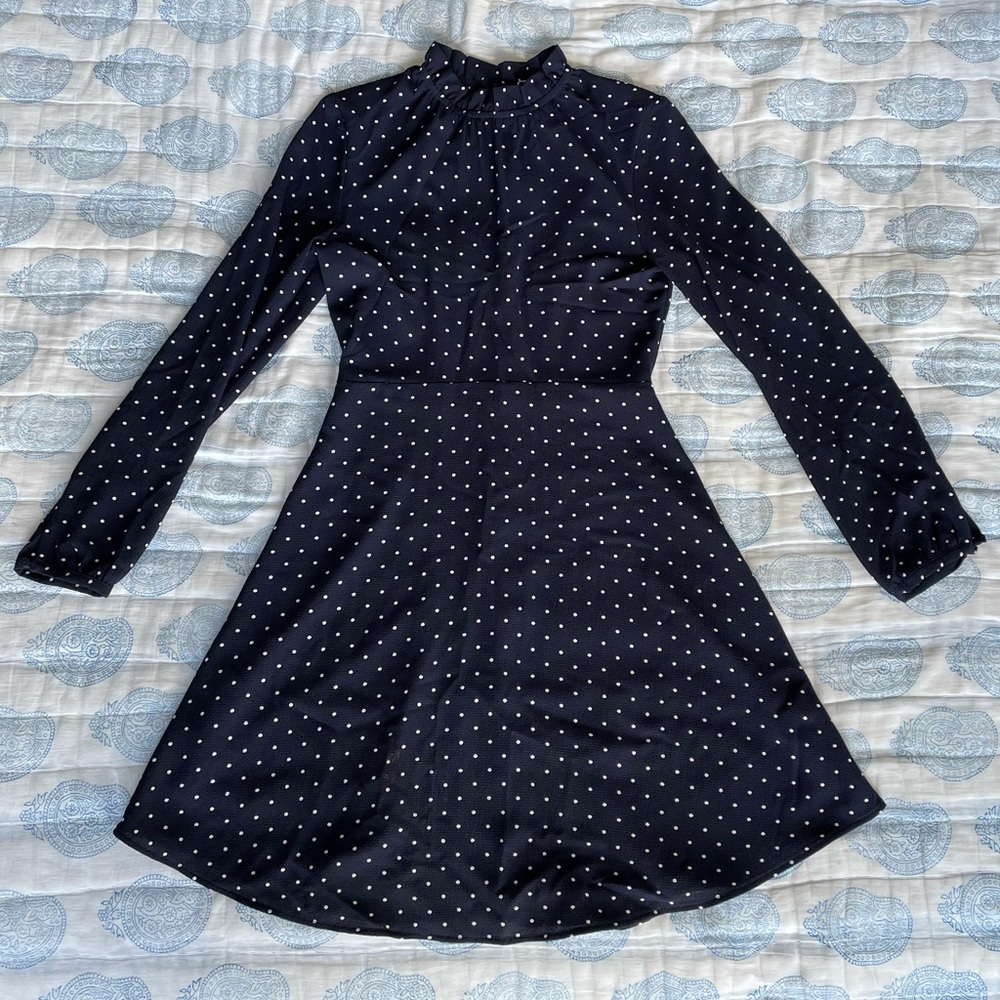 H&M blue and white polka dot long sleeve dress